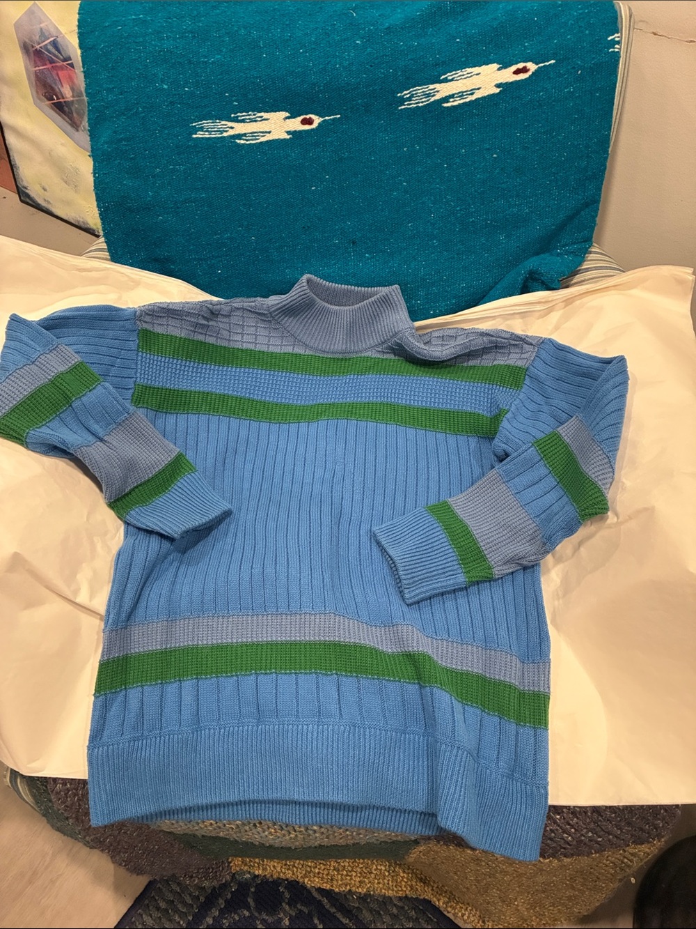 Karl Lagerfeld Paris sample 2022F Blue & Green Ribbed Turtleneck Sweater